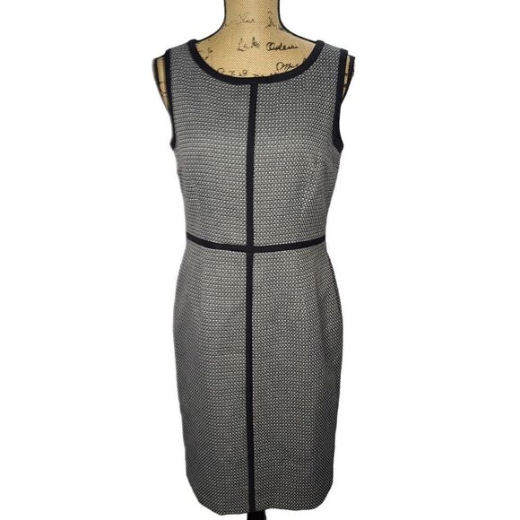 Vintage 90s 9 & Co Black Tweed Contrast Trim Sheath Dress Dark Acadamia - Picture 1 of 16